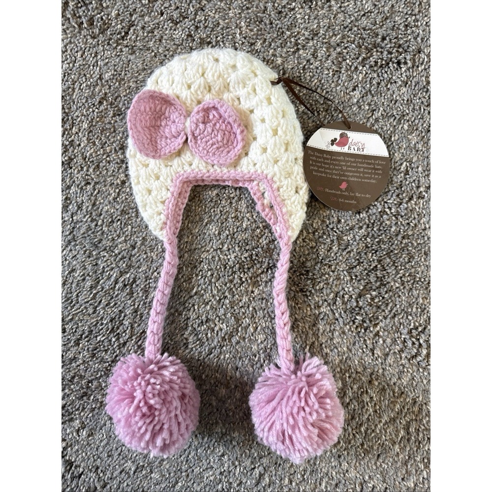NWT‎ Daisy Baby Pom Pom Sweater Hat Beanie Size 0-6 Months